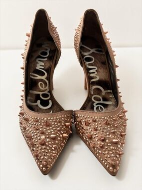 Sam Edelman Pixie Embellished Rose Gold Spiked Heels Size 4.5